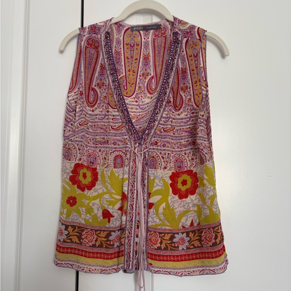 Hale Bob Pink and Purple Tie sleeveless blouse